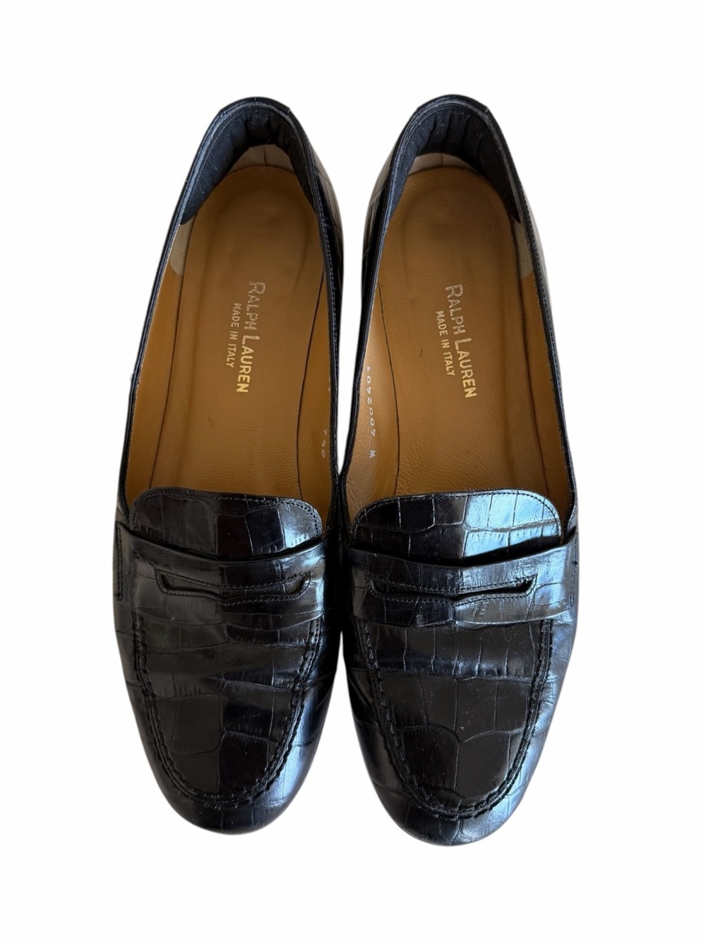 Ralph Lauren Women Vintage Black Croc Penny Loafers - Size 7.5